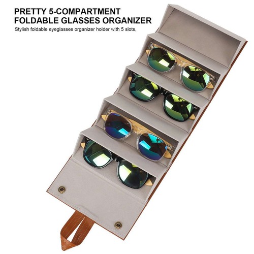 Sunglasses Organizer Travel Case Foldable 5 Slot Eyeglasses Holder Box