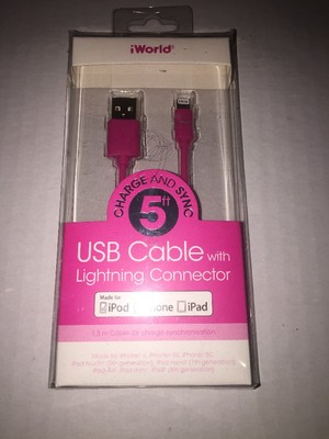 Brand New- iWorld 5ft  Lightning Connector For iPhone (PINK) MFI Certified