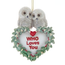 Mistletoe "Who Loves You" Owl Heart Ornament