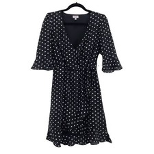 Faux-Wrap Mini Dress Polka Dot-Print by Q+A Los Angeles Black/White, Juniors S