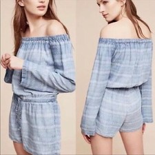 NEW Anthropologie Cloth  Stone Chambray Stripe Romper Sz S Blue
