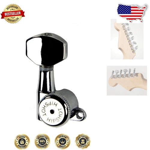 Non-Staggered Chrome Grip-Lock 6 Inline Guitar Tuners for Easy String Changes