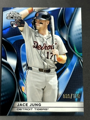 2025 Topps Chrome Black Jace Jung RC Blue Refractor 36/150 Detroit Tigers