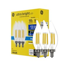 LED Light Bulbs 100W Daylight Clear Candelabra Base 3 Pack GE CA12 Ultra Bright