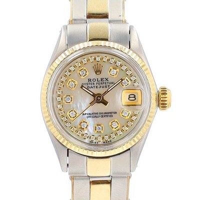 Rolex Datejust 14KY Two-Tone Gold Stainless White MOP Diamond Dial 26mm Watch