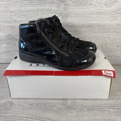 Rieker Stiefel Damen dunkelblau UK Größe 6 Knöchel Reißverschluss Spitze Fleece gefüttert Schuhe