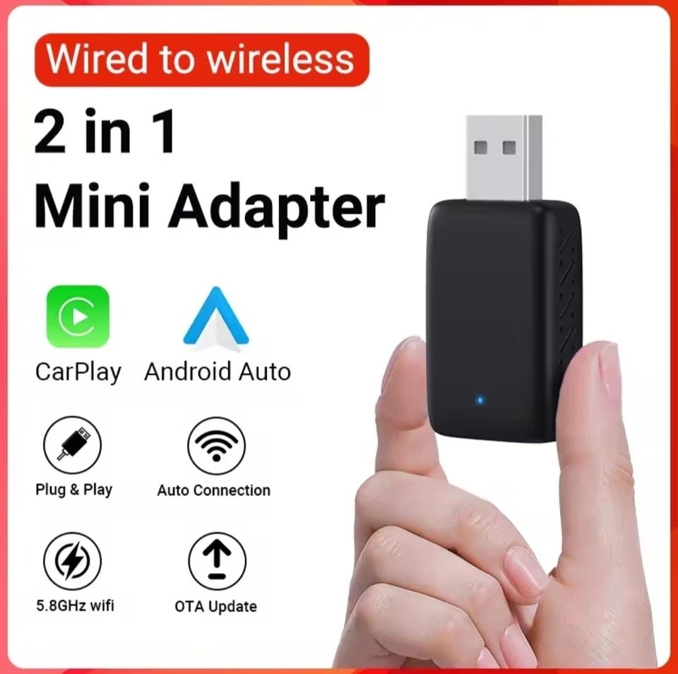 2 in 1 Adattatore Wireless USB Carplay Android Auto Smart Mini Box Plug & Play - Immagine 4 di 4