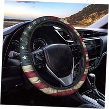 Print Steering Wheel Cover for Women Men,Patriotic Vintage American Flag