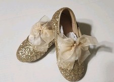 Girls Size 9M Gold Dressy Shoes Kiderence Ballet Flats Glitter Organza Bow