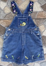 Vintage 90s Looney Tunes Girls 6/6X Tweety Bird Overalls Floral Accents