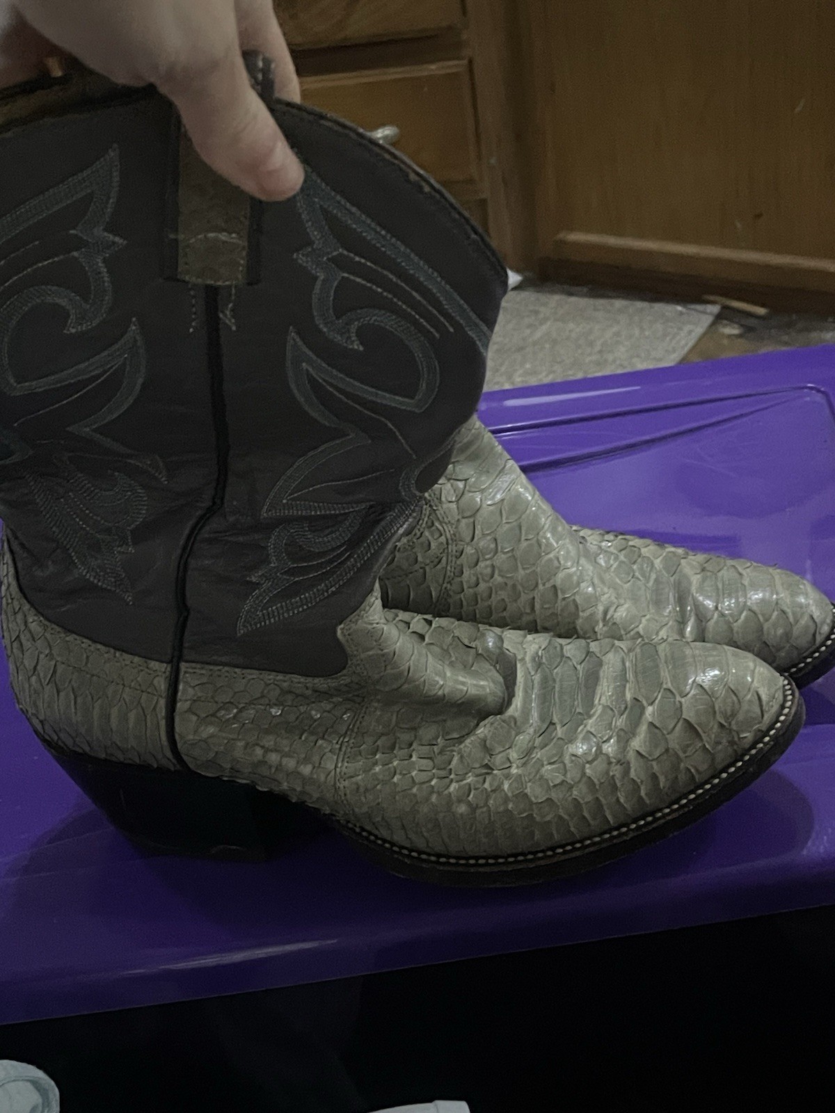 Vintage Dan Post Exotic Python Snakeskin Cowboy W… - image 1