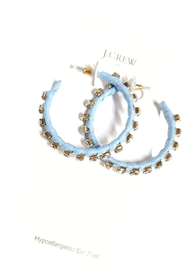 Pendientes de aro envueltos con diamantes de imitación tejidos de fábrica J.Crew azul soñador CH586 NUEVOS CON ETIQUETAS Foto 3 de 4