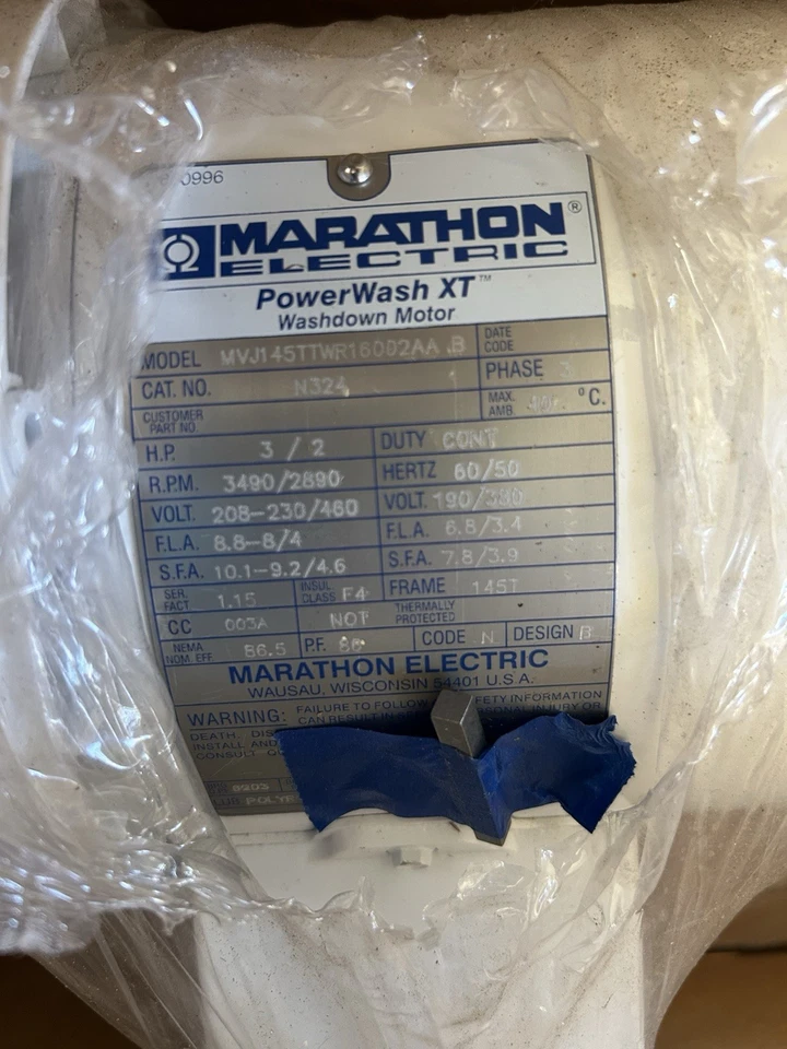 全新! Marathon Electric Powerwash XT Phase 3,惠普 1.5,伏 190/380,每分钟 3490/2890 — 第 2/2 张图片