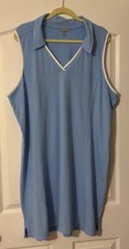 T by Talbots Cotton Sleeveless Shirt Dress Size 1X Light Blue White Trim SPF 50