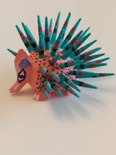 Puercoespín Alebrije Hecho a Mano Oaxaca México Rosa y Turquesa. Firmado por artista
