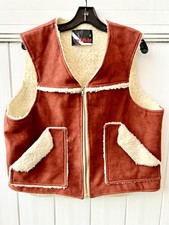 Vintage 1980s Vest Mens Large Brown Suede Sherpa Lined Sheepskin Western USA