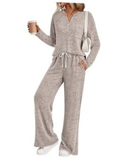 Womens 2 Piece Lounge Sets Winter Outfits 2025 Sweatsuit Matching Medium Khaki