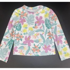 Carter's Rash Guard Swim Shirt Kids 2T White Floral Long Sleeve Tropical