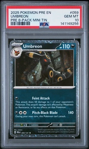 2025 POKEMON PRE EN-PRISMATIC EVOLUTIONS MINI TIN ( COSMOS HOLO ) UMBREON PSA 10