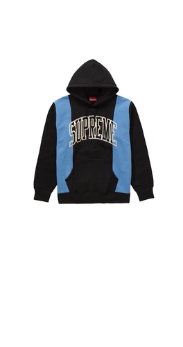 Sweat à capuche noir FW19 Supreme Panneled Arc Logo taille XL bleu