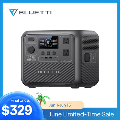 BLUETTI AC70 1000W 768Wh Portable Power Station Solar Generator for Fishing/Trip