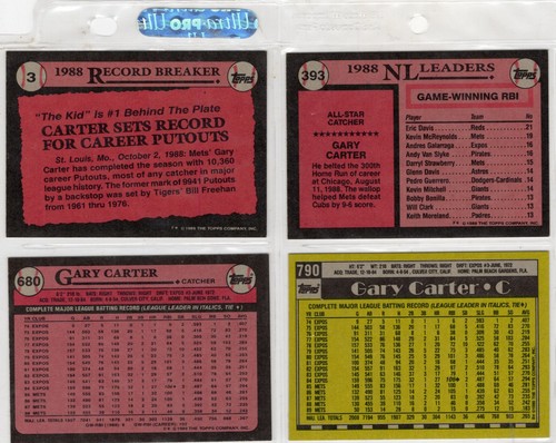 Topps Gary Carter 4 Cards - Mets 1989 #680 #3 RB & #393 AS +1990 #790 - Picture 2 of 2