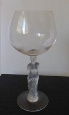 Vintage Bayel France "Bacchante" or "Venus di Milo" frosted nude stem goblet