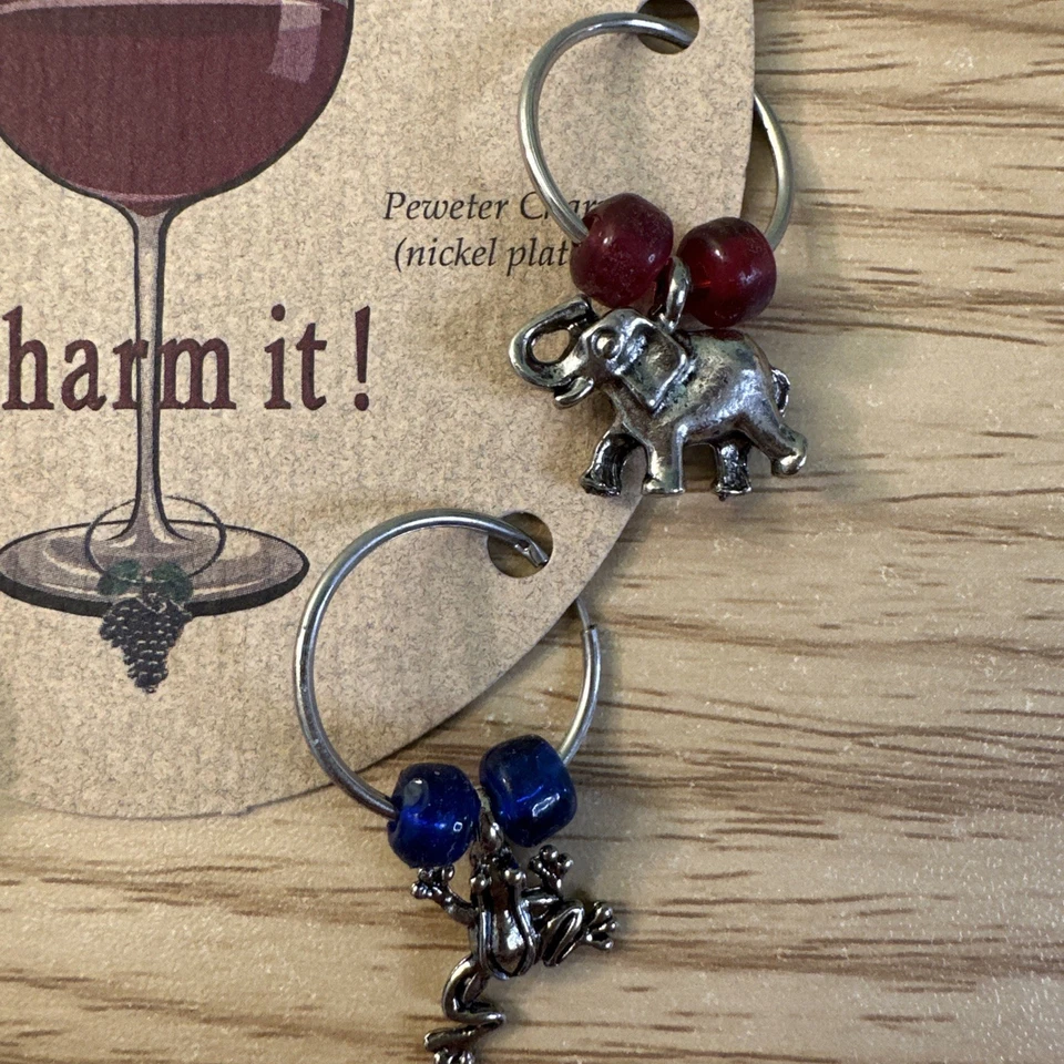 锡与捷克玻璃珠葡萄酒玻璃饰品 4 件套海豚大象猫青蛙 — 第 3/4 张图片