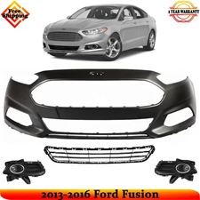 Front Bumper Cover Fascia & Fog Light Assembly Kit For 2013-2016 Ford Fusion