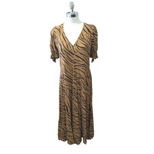 FAITHFULL THE BRAND Maggie Midi Dress in Kenya Animal Print Rayon Small
