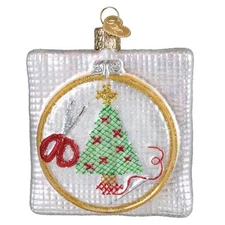Old World Christmas Christmas Cross Stitch Glass Ornament for Holiday Tree