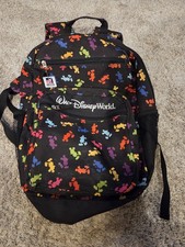 Walt Disney World Parks Black Multi Color Large Backpack Mickey Mouse All Over