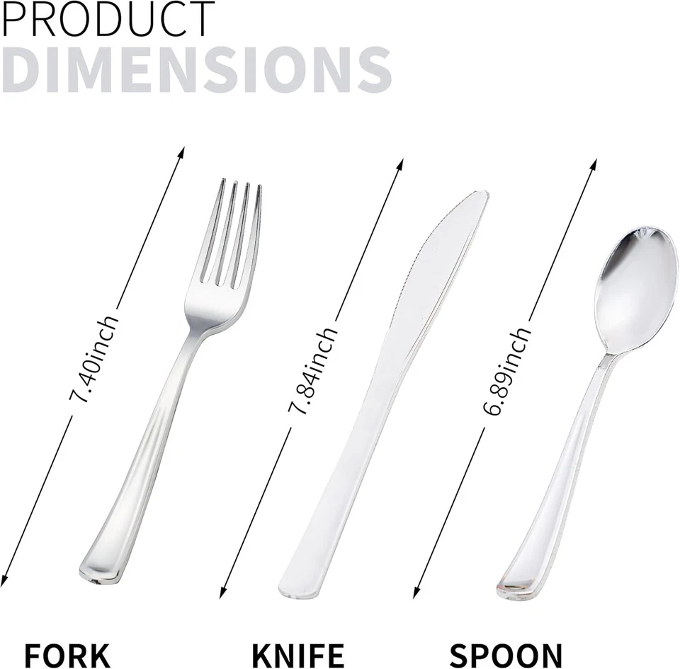 Paquete de 50 cubiertos de plástico plateado preenrollado con servilletas para fiesta boda Foto 3 de 4