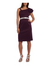 NIGHTWAY Womens Purple Sleeveless Above The Knee Evening Sheath Dress Petites 4P