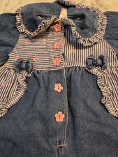 Vintage 90s OshKosh Bgosh Denim Floral Hickory Stripe Romper Jumpsuit 24 Months