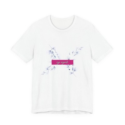 Minimal Floral X with Pink Script Tee | Botanical Graphic T-Shirt