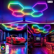 5HEX RGB LED Hexagon Garage Lights Car Detailing Shop Light for Garage Workshop