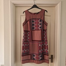 Debenhams Size 14 Dress Red Floral Shift Knee Holiday Festival Bohemian