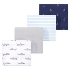 Luvable Friends Hudson Baby Flannel Receiving Blankets One Size, Ocean Sharks