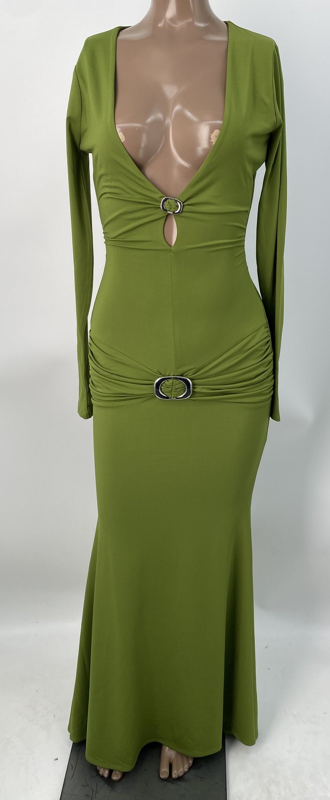 Guizio Womens Maxi Dress Green Gem Size S Liora Long Sleeve Plunging Neckline