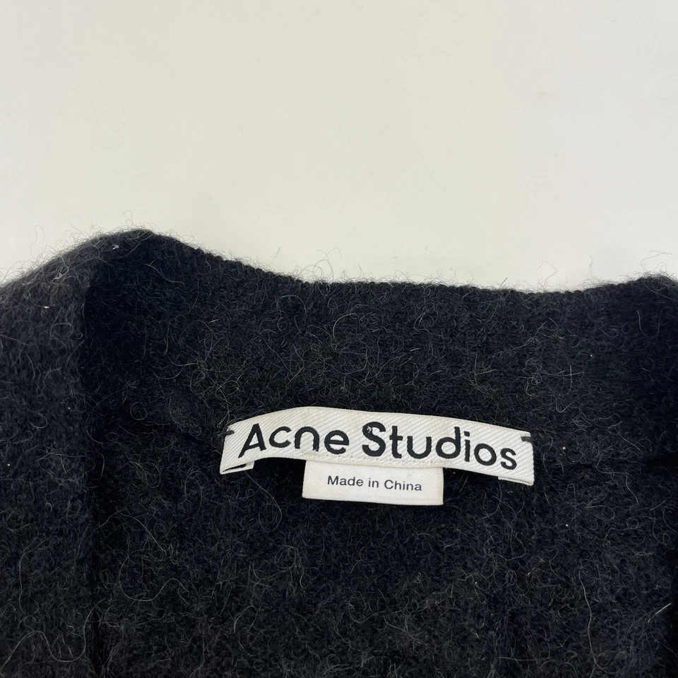 Acne Studios Wool Alpaca Nylon Fuzzy Cardigan Sweater Size Medium Black Gray - Image 3 of 4