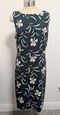 Ann Taylor Dark Green Floral Shift Dress Sz 16 Sleeveless Office Career Modest