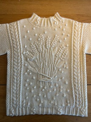 Vintage handgestrickt Aran Ernte Weizenblatt handgestrickt creme Fischer