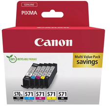 Genuine Canon PGI-570XLBK CLI-571 CMYK Ink Cartridges Pixma MG5700 MG5750 MG5751