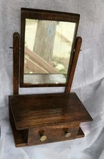 Vintage Makeup Table Mirror Dressing Tilt Mirror Wooden W Drawer Victorian