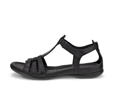ECCO Flash T-Strap Black Leather Sandals-Snake Print-Women's Size 41/10-10.5