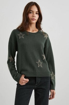 Rails Women's Perci Olive Gold Stars Long Sleeve Wool Blend Sweater Size Medium
