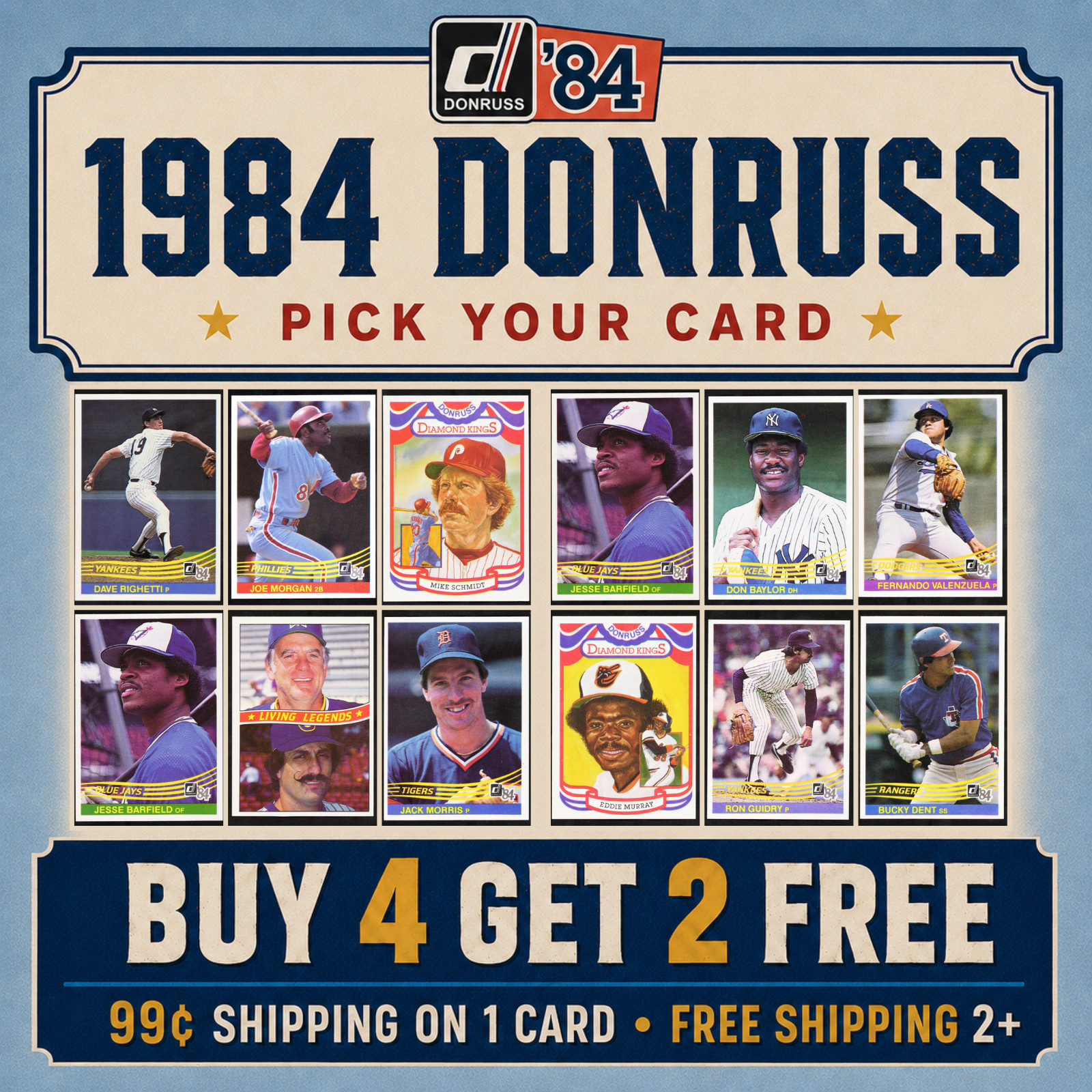 1984 DONRUSS Baseball #1-299 | Pick Your Card  | B4G2 Free | Ship Free 2+