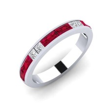 Sterling Silver 925 Ruby Channel-Set Baguette 4x2mm Half Eternity Band Ring
