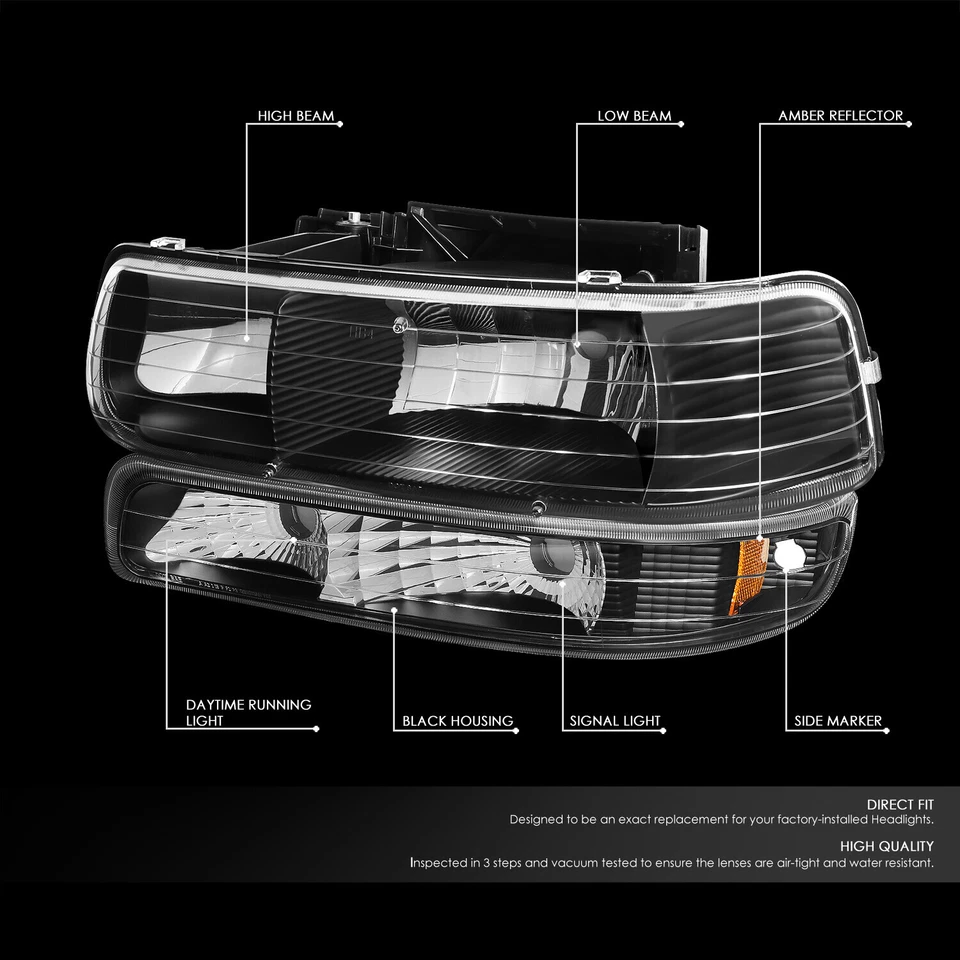 Para 1999-2002 Silverado -2006 Suburban Tahoe farol lâmpada de para-choque preto/âmbar - Imagem 2 de 4